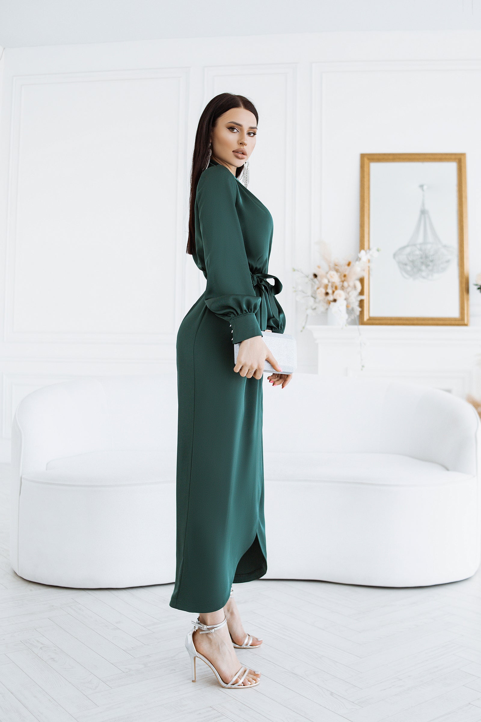 Emerald Puff Sleeve Wrap Dress