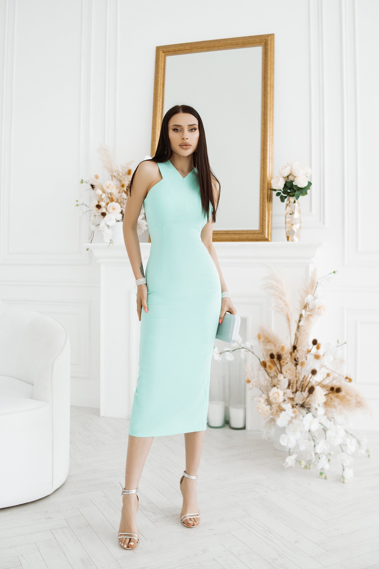 Tiffanny-Blue Sleeveless Midi Dress