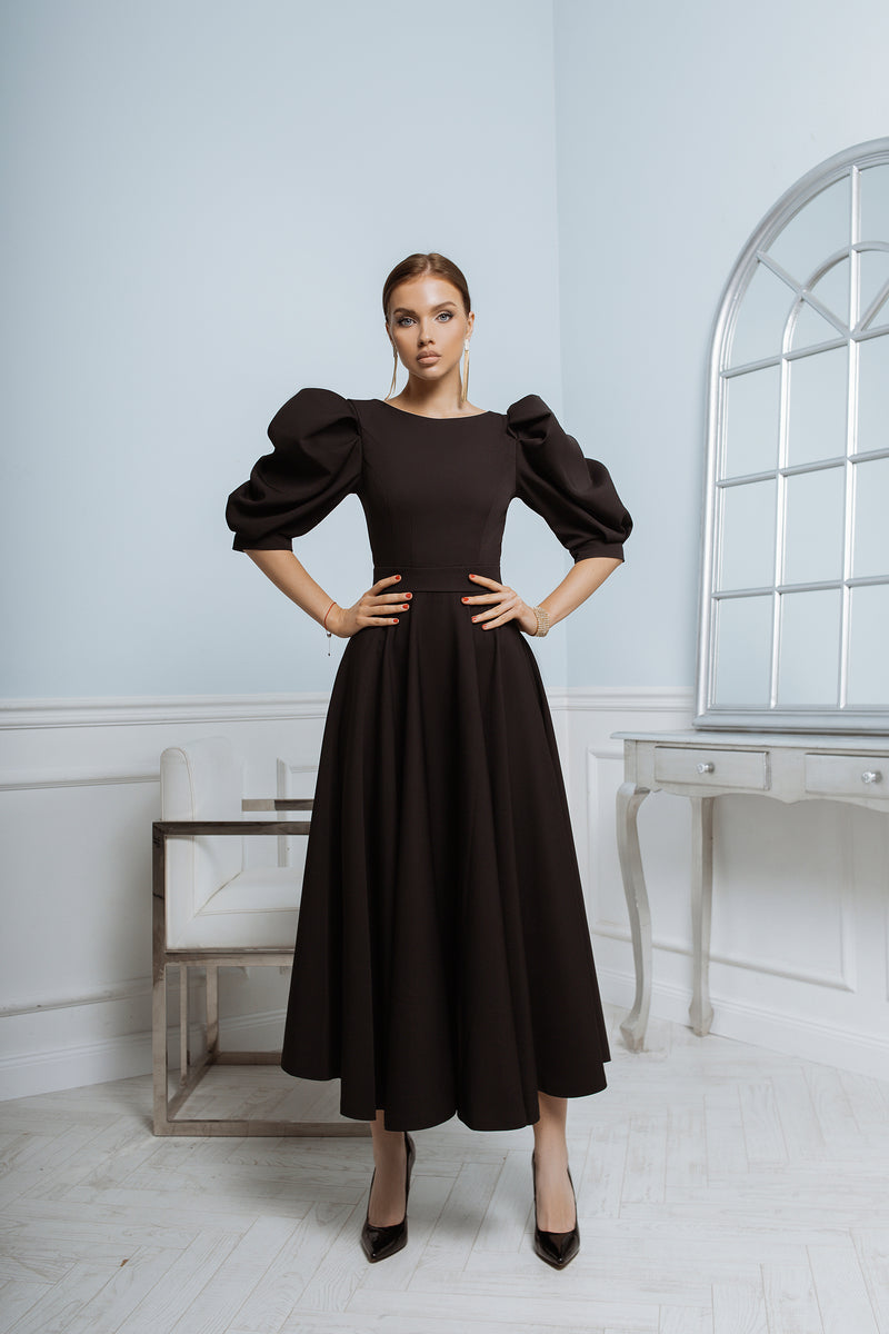 Black Backless Puff-Sleeve Midi Dress - Magnificent style – ELAGIA