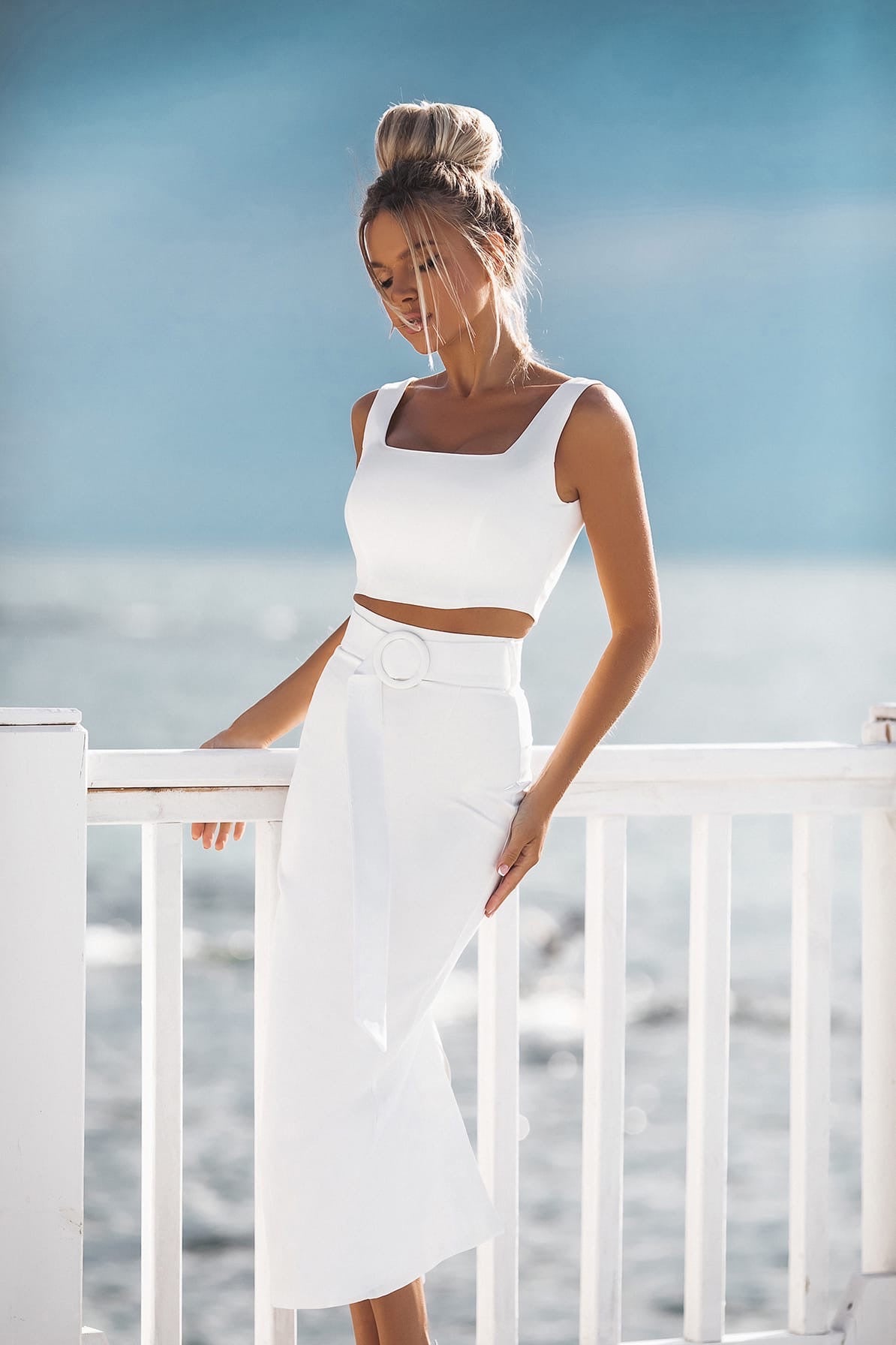 White Sleeveless Top & Midi Skirt 2-Piece Set