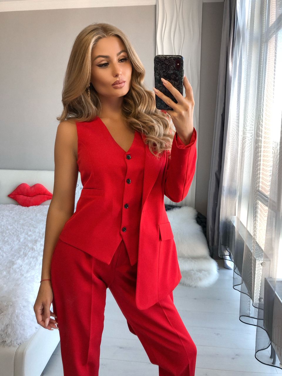 Red Office Slim-Fit 3-Piece Suit – ELAGIA