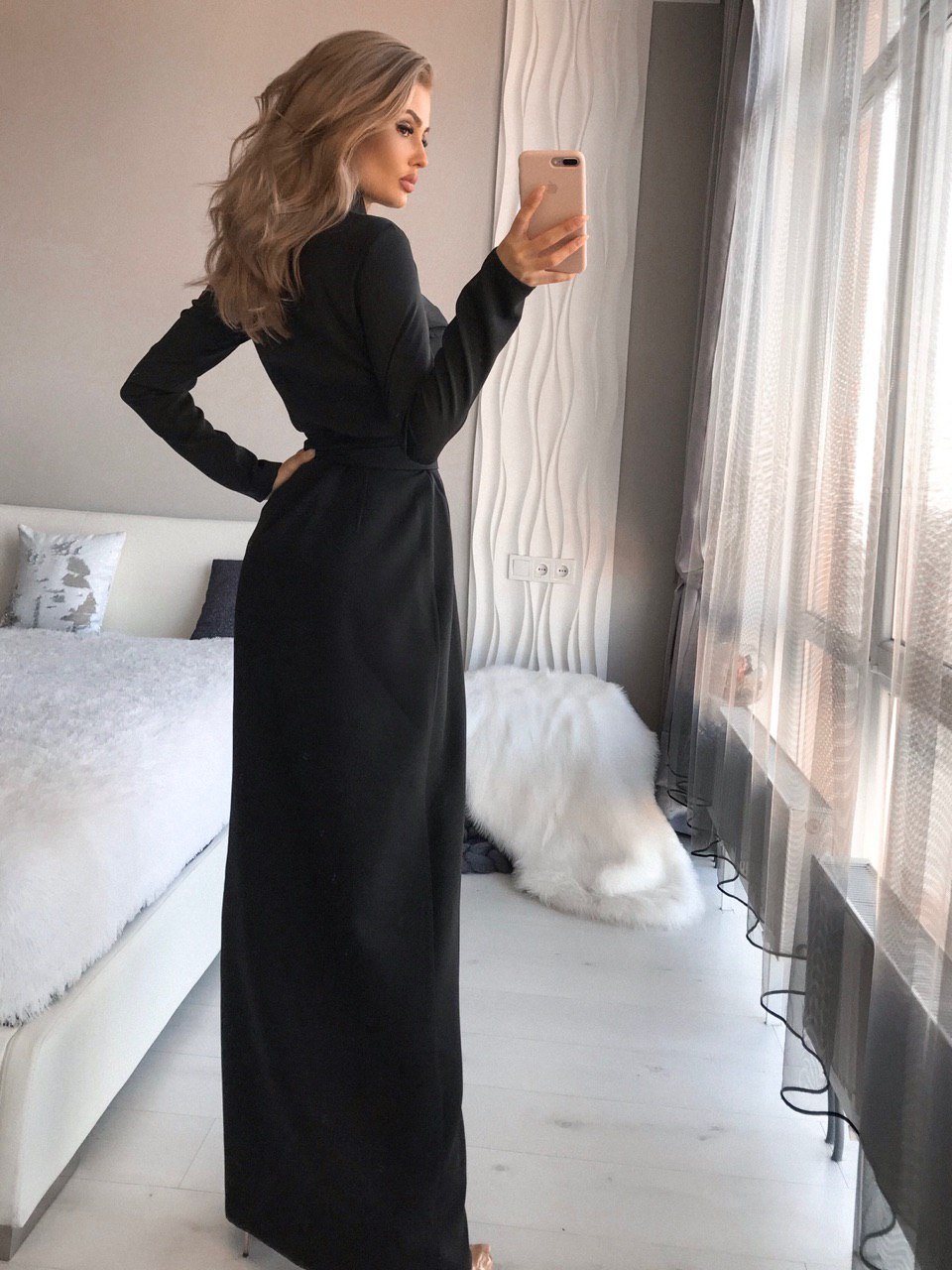 Black Wrap Long Sleeve Maxi Dress