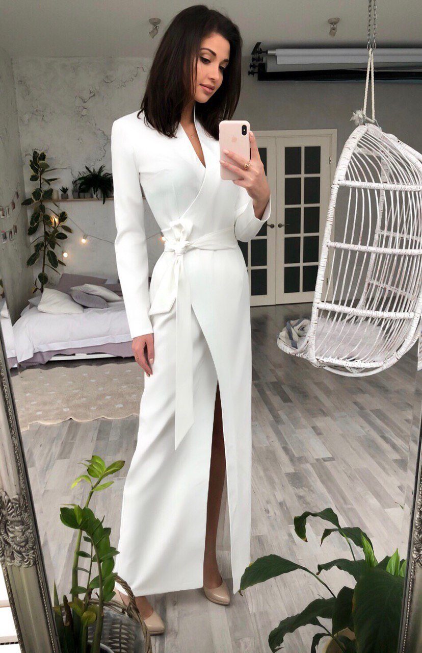 White Wrap Long Sleeve Maxi Dress