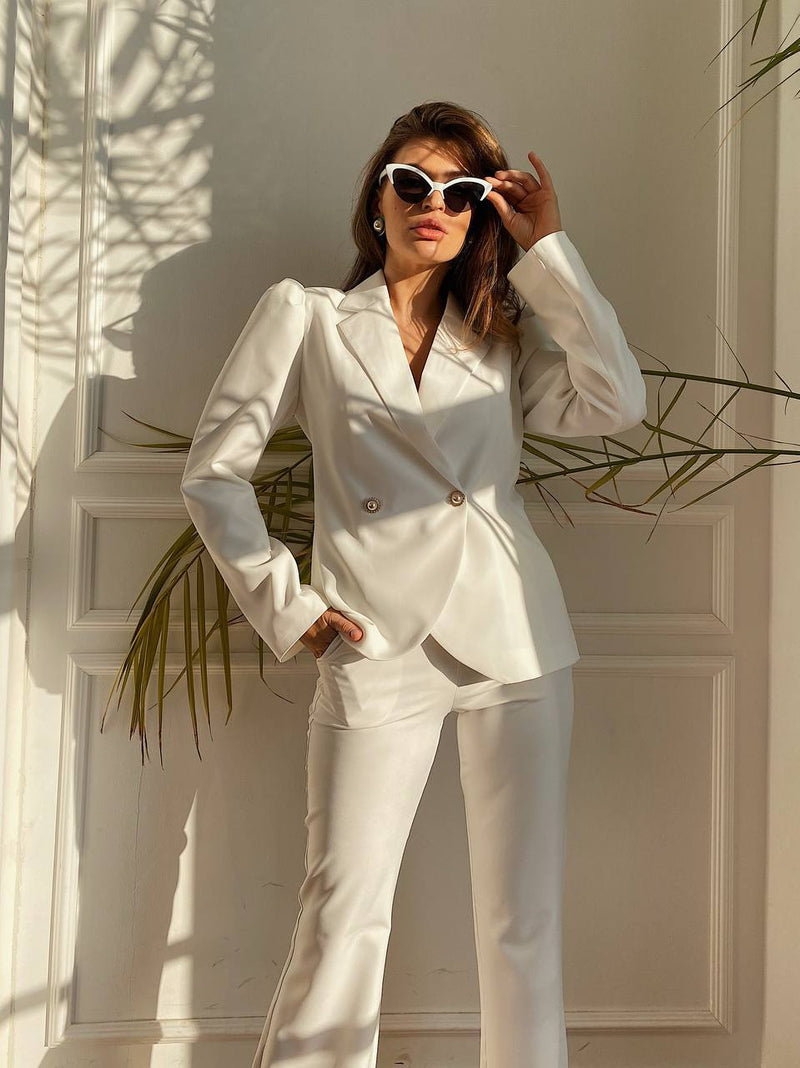 White Double Breasted Suit 2-Piece – ELAGIA