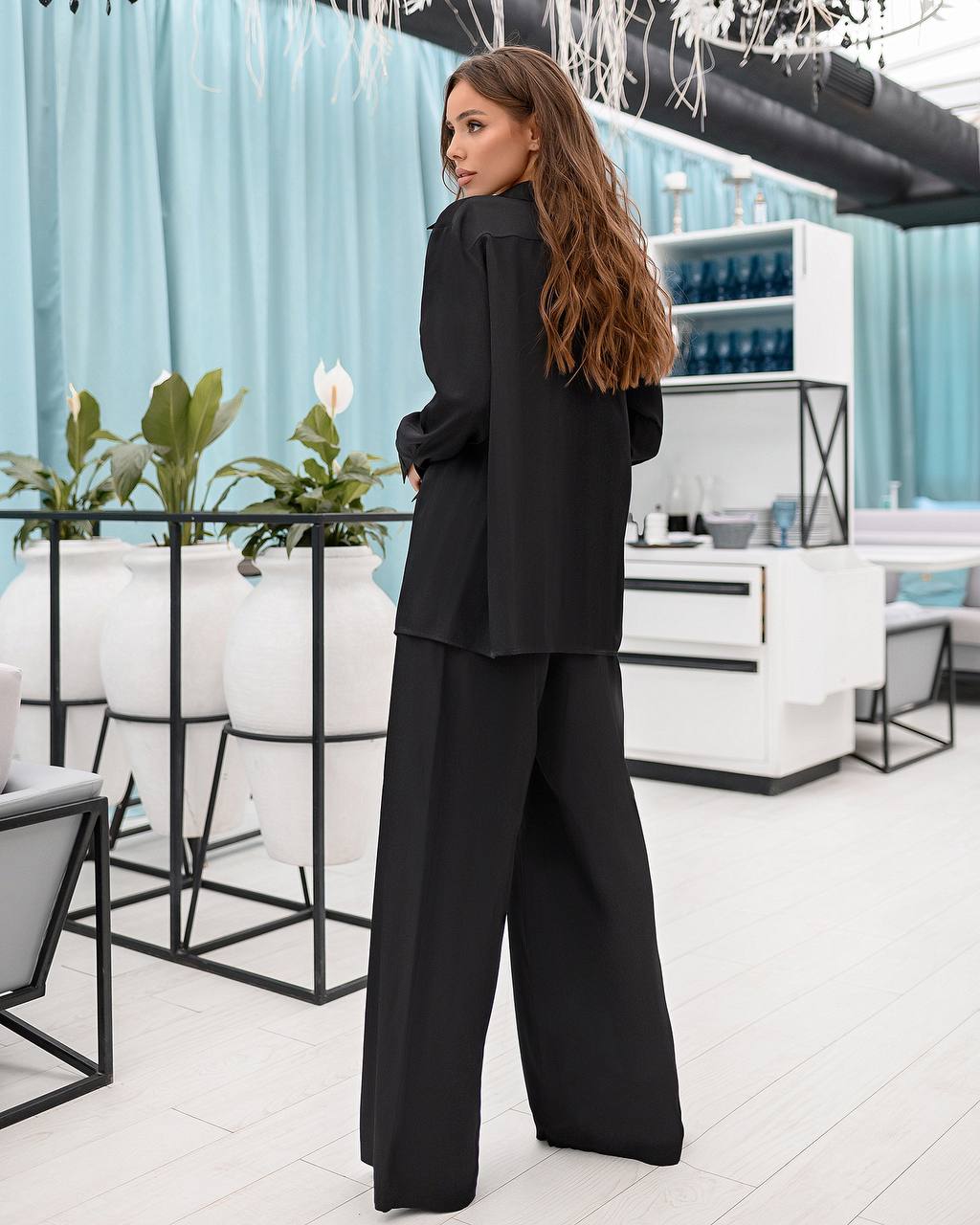 Black Shirt & High Waist Pants 2-Piece Set