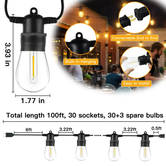 Length instructions for Ollny's 100ft S14 outdoor string lights