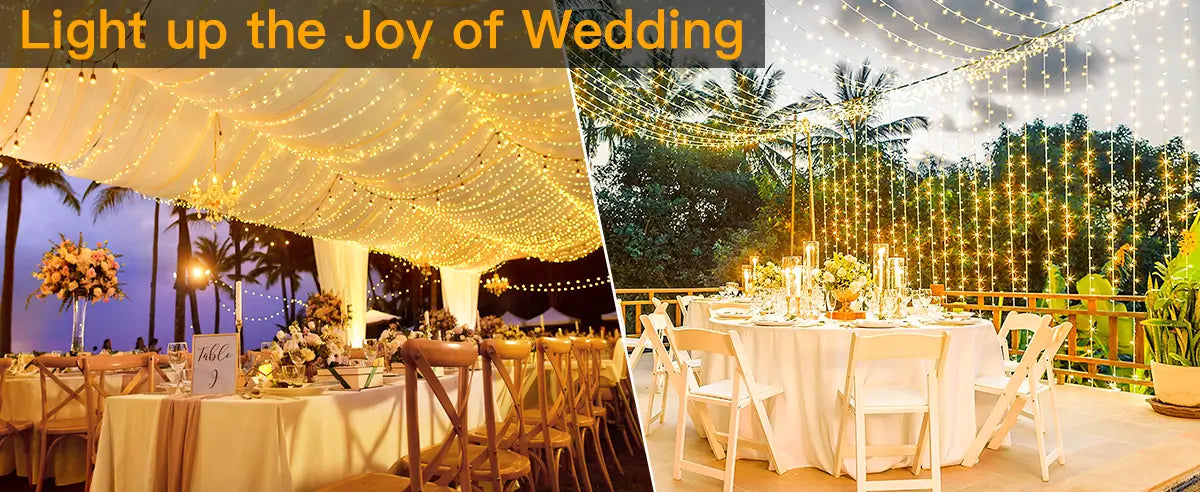 Wedding scenes decorated by Ollny's 400 leds green cable warm white string lights - desktop size