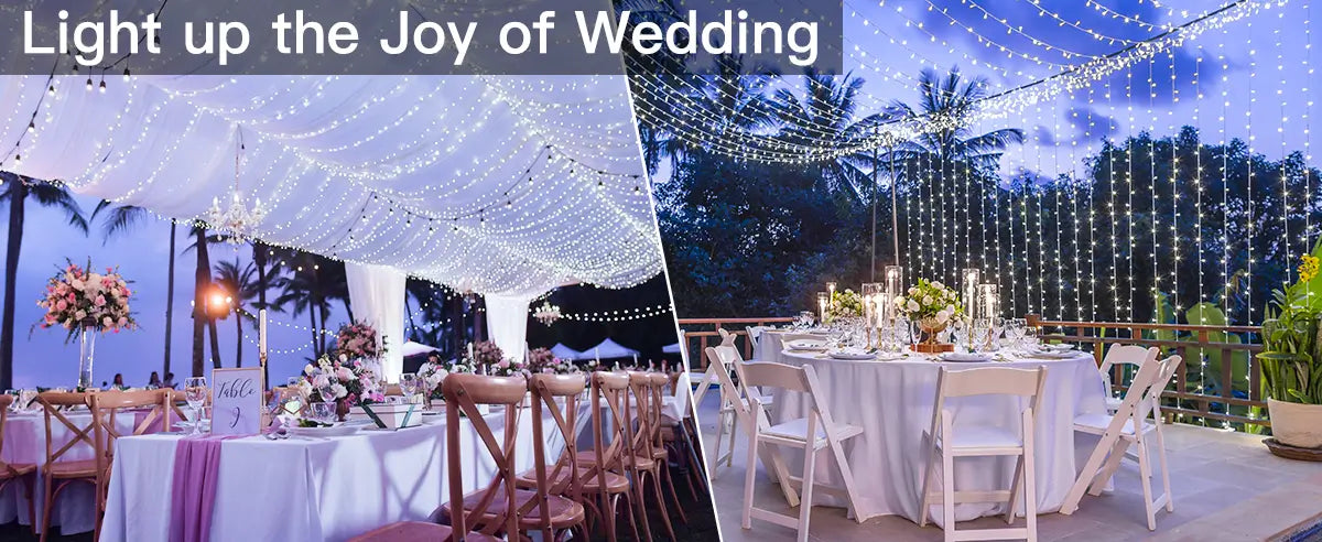 Wedding scenes decorated by Ollny's 800 leds clear cable cool white string lights - desktop size