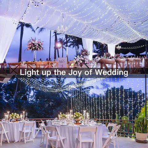 Wedding scenes decorated by Ollny's 400 leds clear cable cool white string lights - mobile size