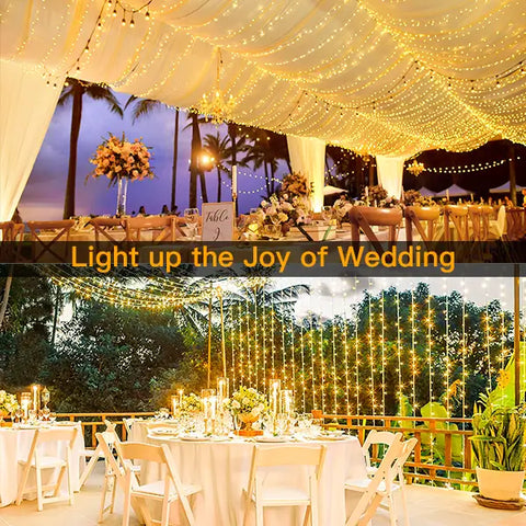 Wedding scenes decorated by Ollny's 400 leds green cable warm white string lights - mobile size