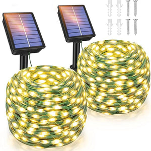 Ollny 300 LED 99ft Warm White Solar String Lights (2 Packs, Solar Power, 8 Modes, IP67 Waterproof) - Ollny
