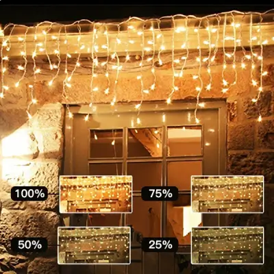 Ollny's 396 led 32ft warm white icicle lights with 4 brightness levels