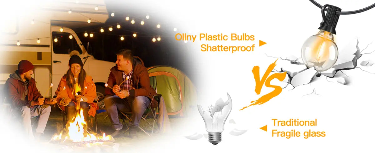 The bulbs of Ollny's 25ft G40 outdoor string lights are shatterproof