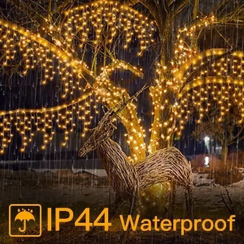 Ollny's 486 leds warm white icicle lights are IP44 waterproof