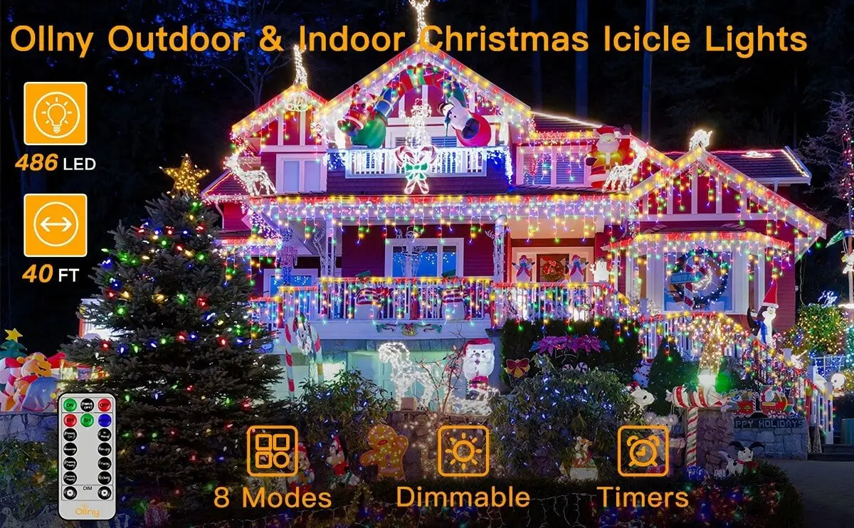 Features of Ollny's 486 leds multicolor icicle lights
