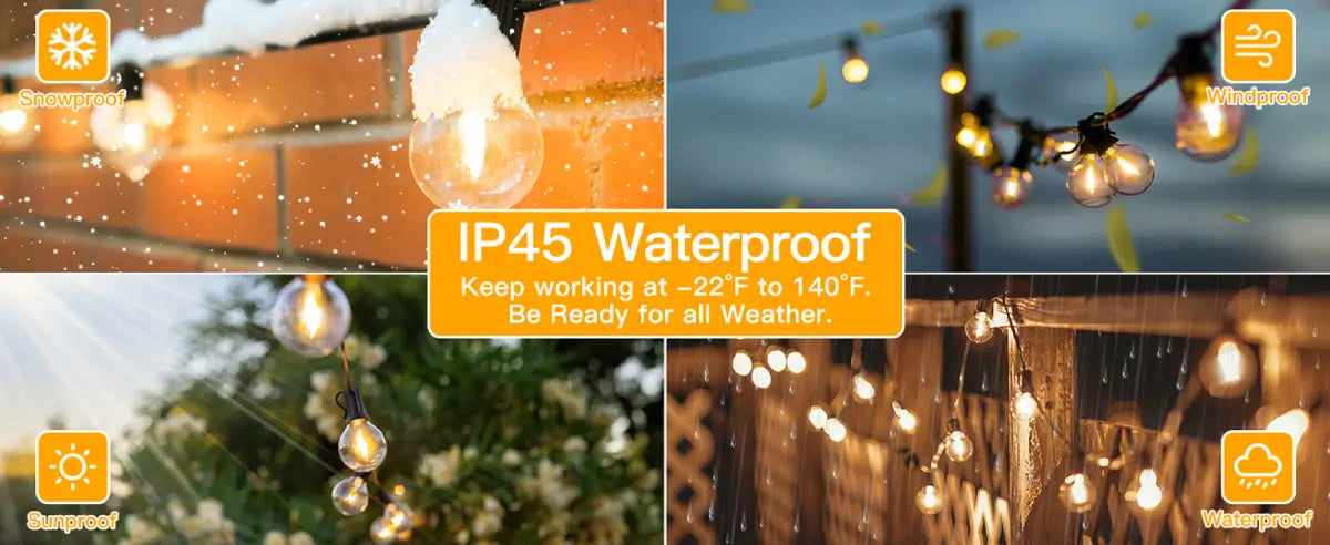 Ollny's G40 outdoor string lights are IP45 waterproof