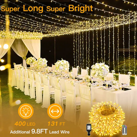 Ollny's 400 leds clear cable warm white string lights are super long and super bright - mobile size