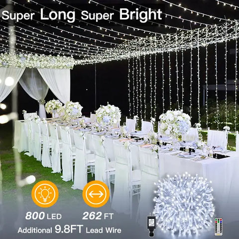 Ollny's 800 leds clear cable cool white string lights are super long and super bright - mobile size