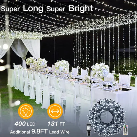 Ollny's 400 leds green cable cool white string lights are super long and super bright - mobile size