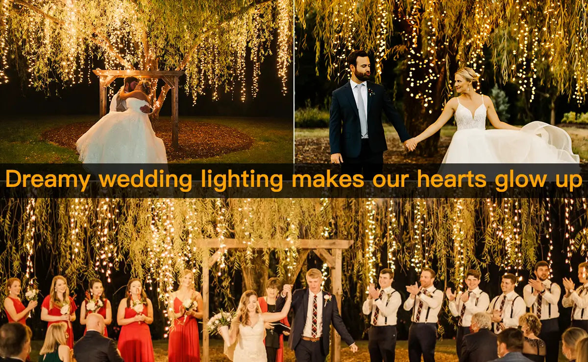 Wedding scene decorated by Ollny 400 leds warm white cluster lights - desktop size