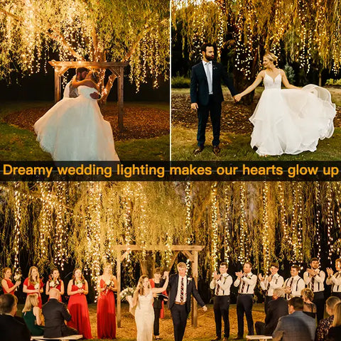 Wedding scene decorated by Ollny 400 leds warm white cluster lights - mobile size