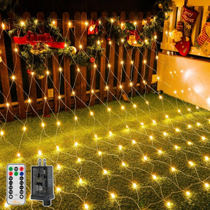 Ollny 210 LED 10*7ft Warm White Outdoor Net Lights (Clear wire, IP67 Waterproof, 8 Modes) - Ollny - Net Christmas Lights
