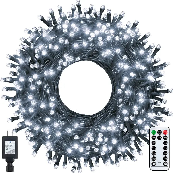 Ollny 400 LED 132ft Cool White Christmas Lights (Green Cable, Plug in, 8 Modes, IP44 Waterproof)