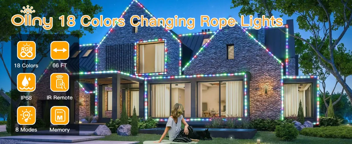 Features of Ollny's 100 leds 33ft color changing rope light