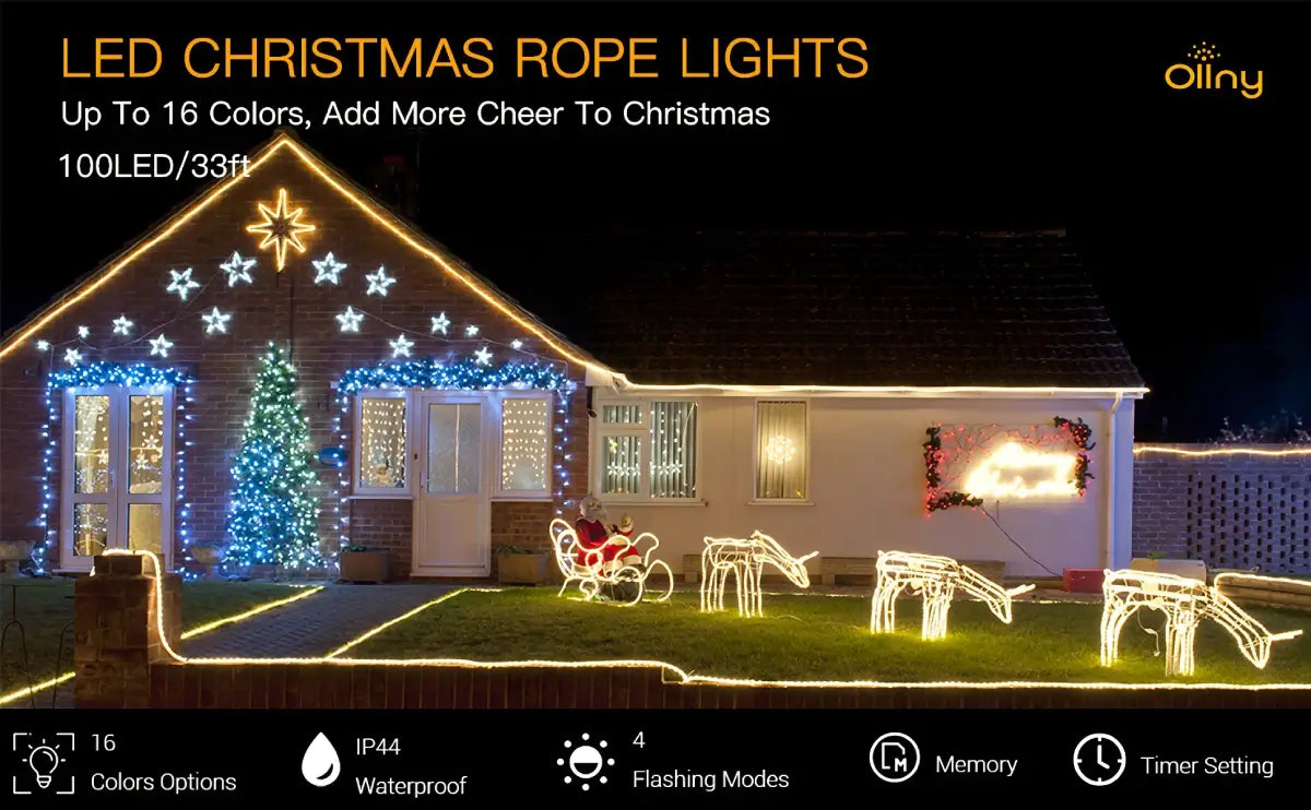 Features of Ollny's 100 leds 33ft color changing rope light