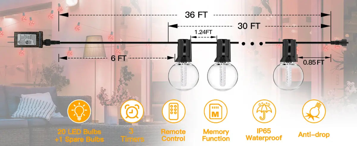 Features of Ollny's 50ft G40 outdoor string lights