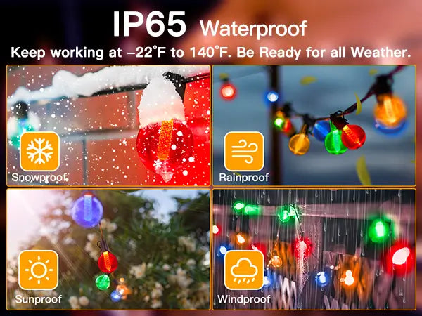 Compared with incandescent bulbs, Ollny G40 outdoor string lights dramatically reduce your 95% electricity bills and with 15,000 hours long lifespan