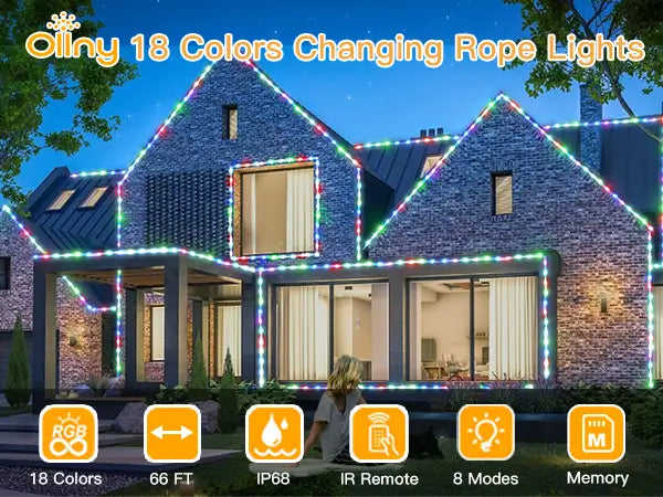 Features of Ollny's 100 leds 33ft color changing rope light