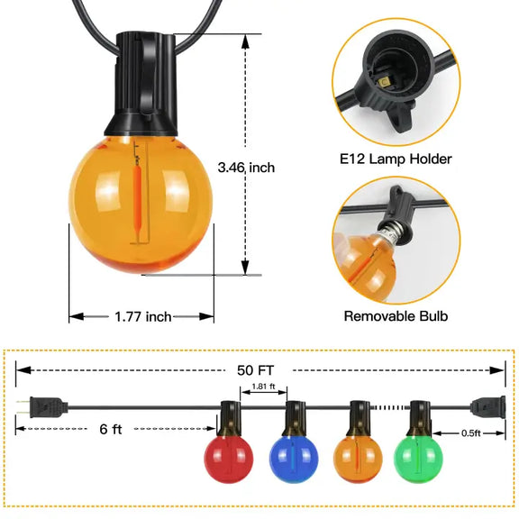 Length instructions for Ollny's 50ft G40 outdoor string lights