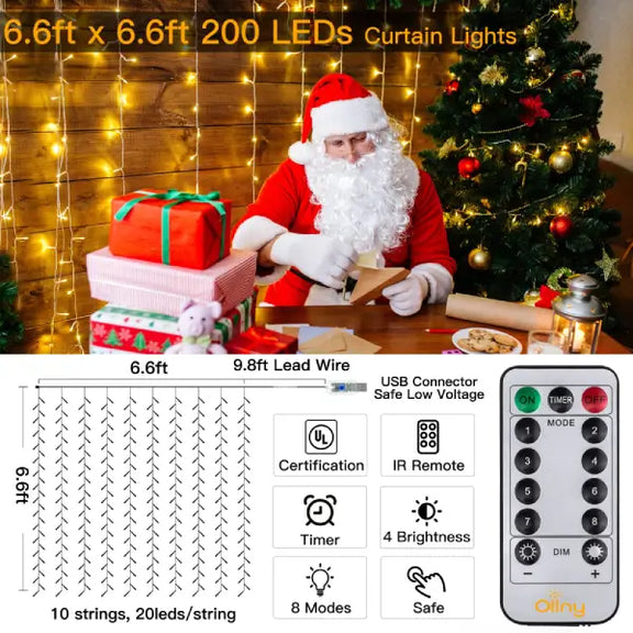 Ollny's 200 leds warm white curtain lights function and length introduction