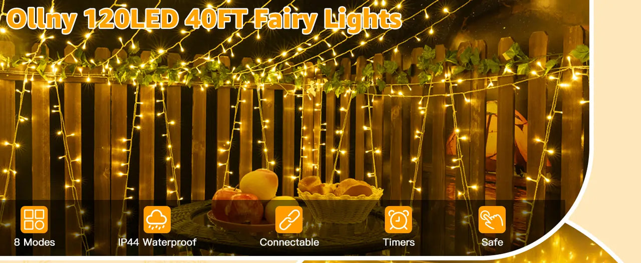 Features of Ollny's 800 leds green cable warm white string lights