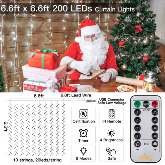Ollny's 200 leds cool white curtain lights function and length introduction