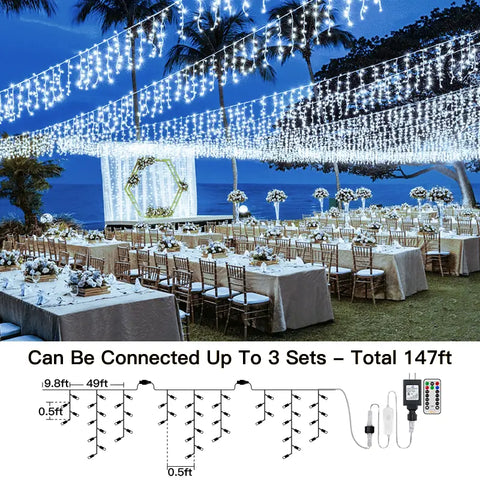 Ollny's 594 leds cool white wedding icicle lights can be connect up 3 sets - mobile size