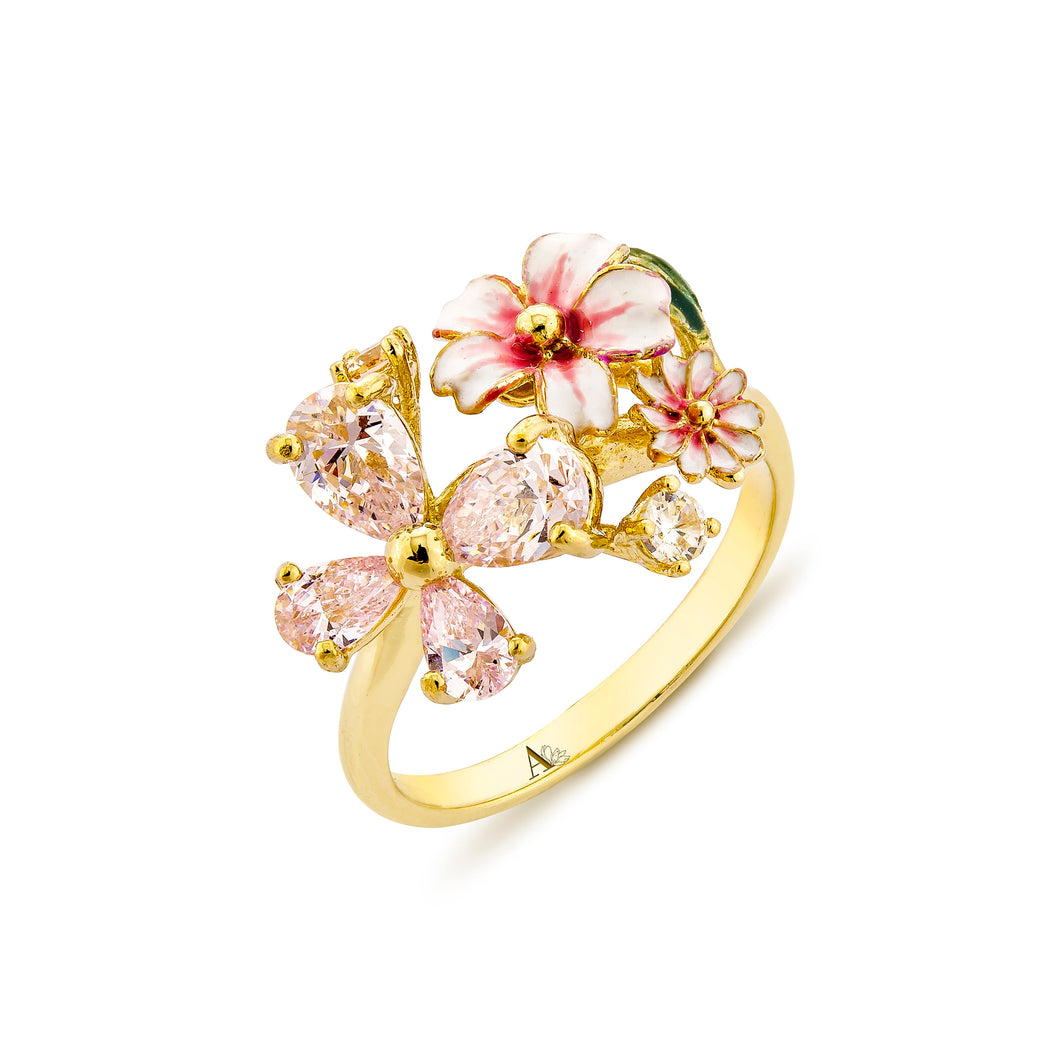 Anthia Jewelry Spring Fling Pink Imitate Diamond Pear Cut Silver Ring