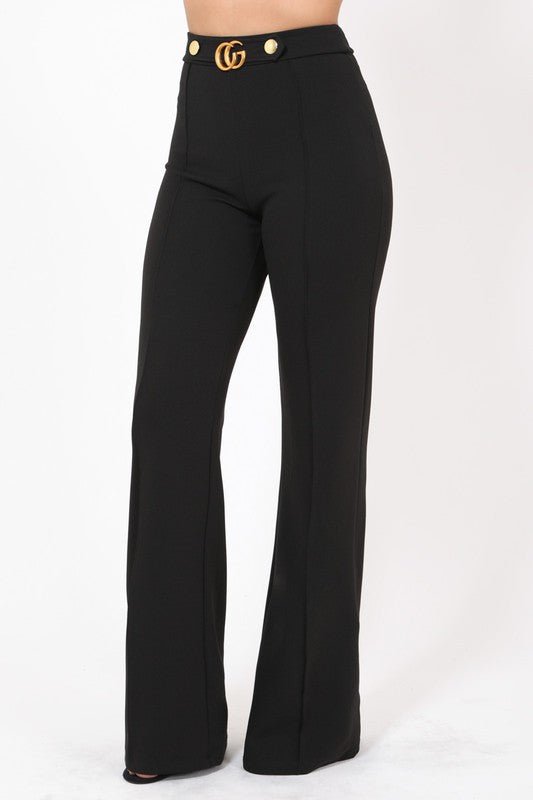 Gina CG Buckle and Button Detail High Waist Pants - MY SEXY STYLES
