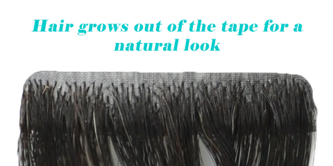 Partial product details of hand tied tape in hair extensions.