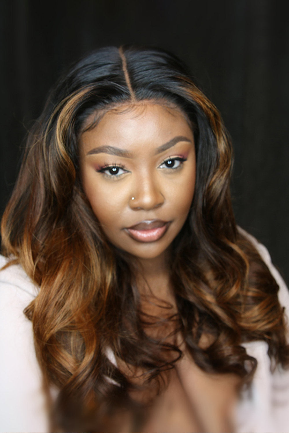 Glueless Hd Lace Wig Dark Brown with Blonde Highlights Body Wave