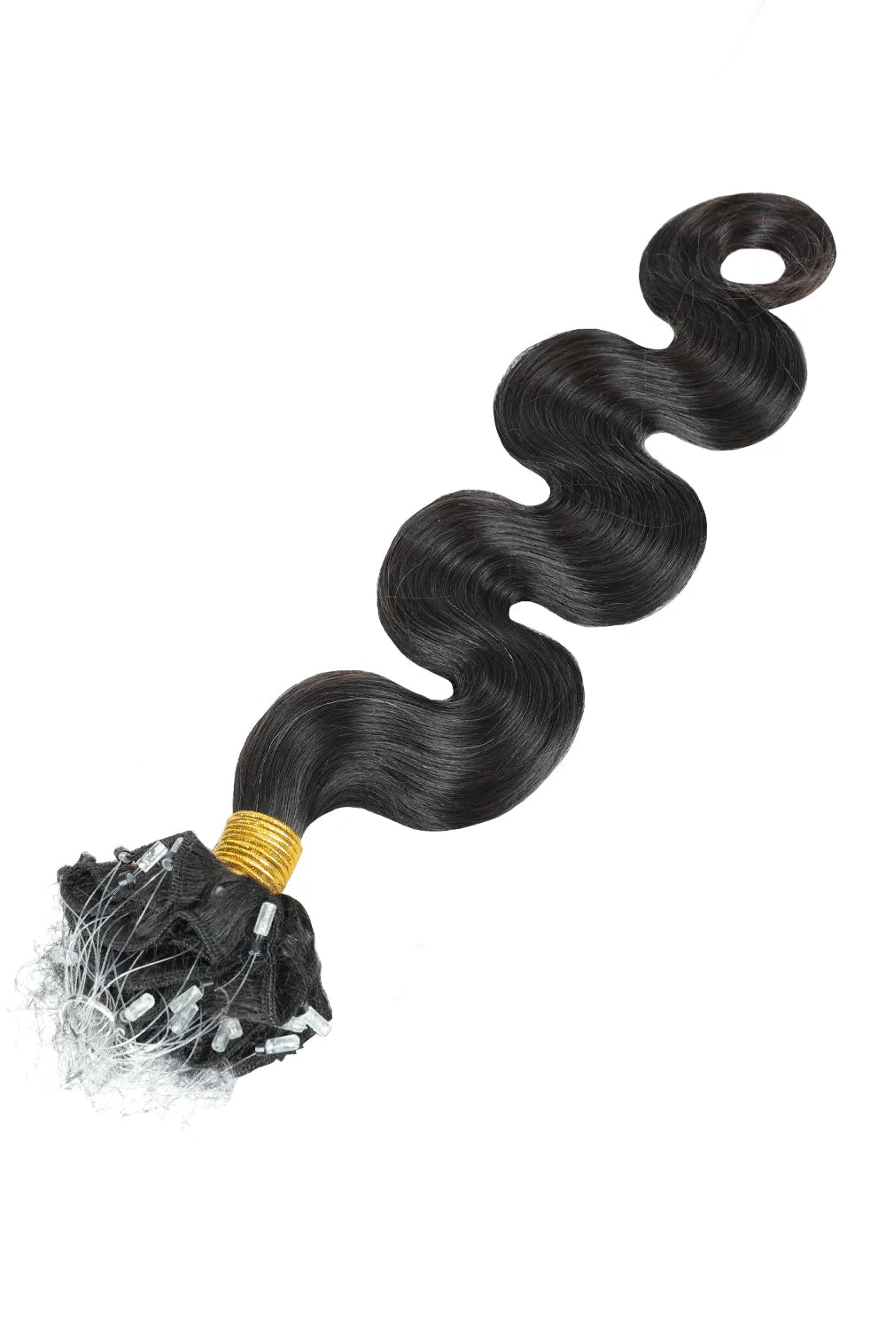 Weft Hair Extensions with Microbeads Kinky Straight Black Virgin Hair 22 inch