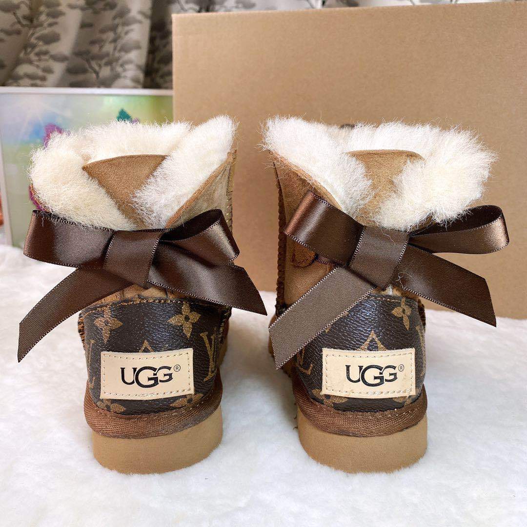 UGG x Louis Vuitton LV hot-selling fashion ladies bow fringed mid-top snow boots shoes