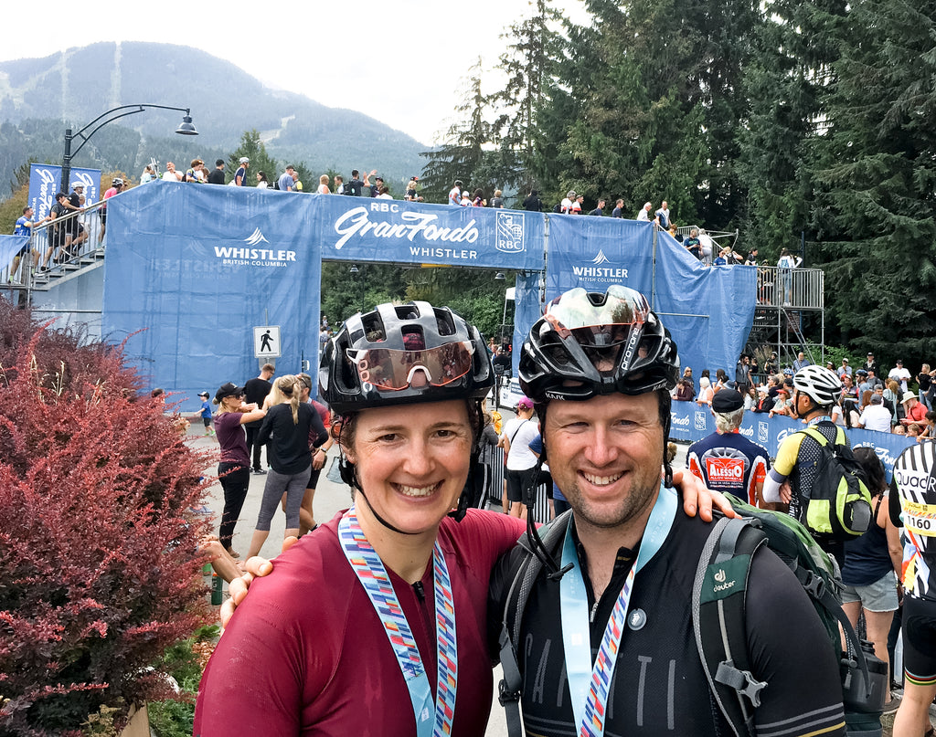 Joanne and Brad at the RBC GranFondo Whistler finish line in 2019