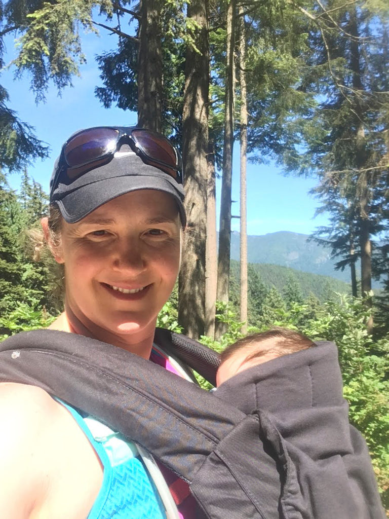 Hiking the gravel road on Frome with my 2-month-old son
