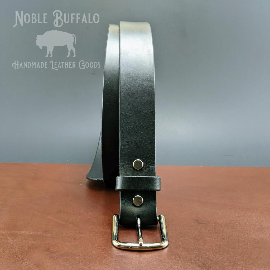 Full Grain Buffalo Solid Leather Belt Gloss Finish Black Buckle - Black -  TBS3104-001