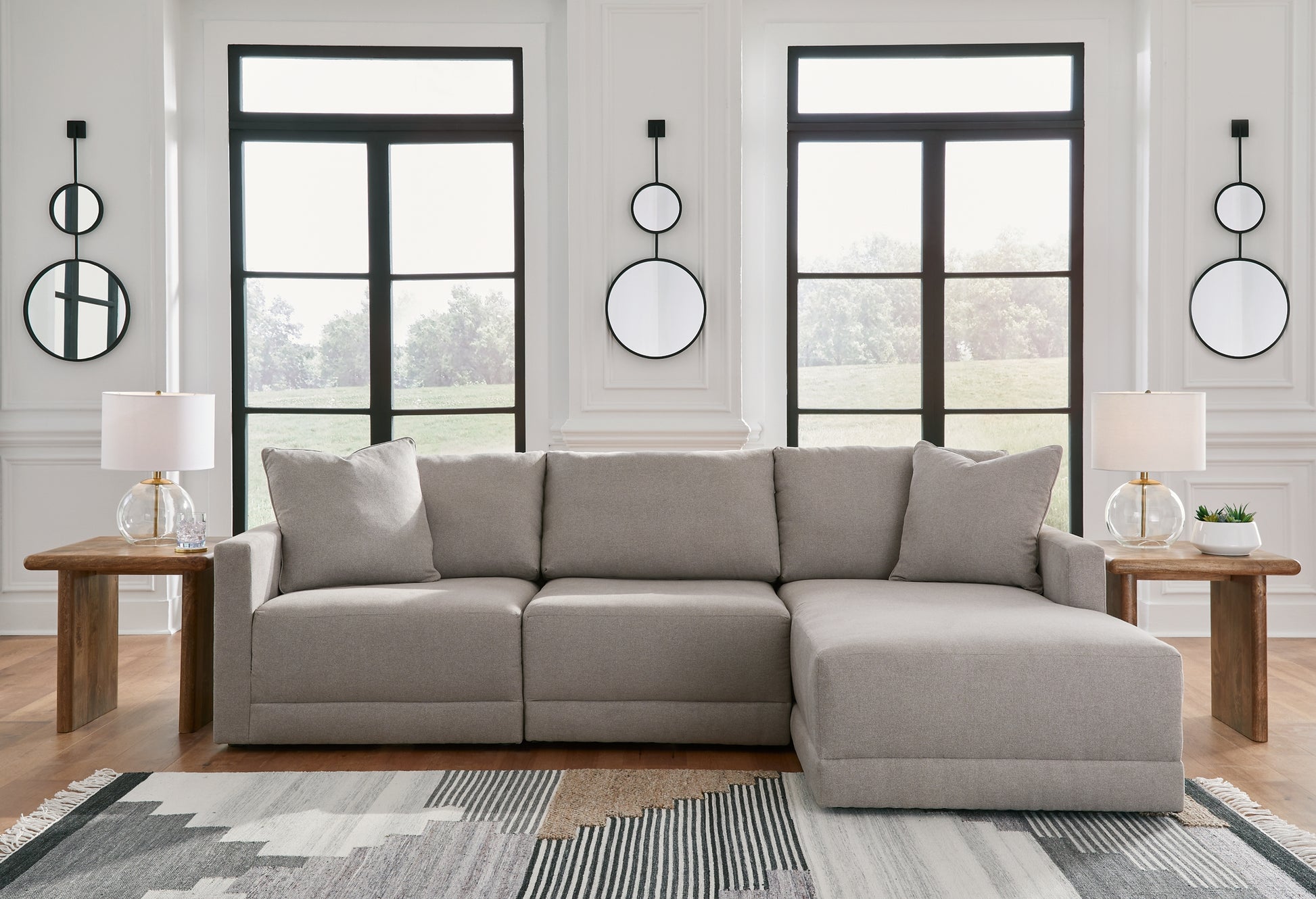 3-Piece Sectional with Ottoman – & Cabinet Centers