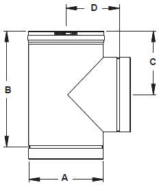 Z-Vent Z-Flex Straight Tee Single wall stainless steel dimensional diagram