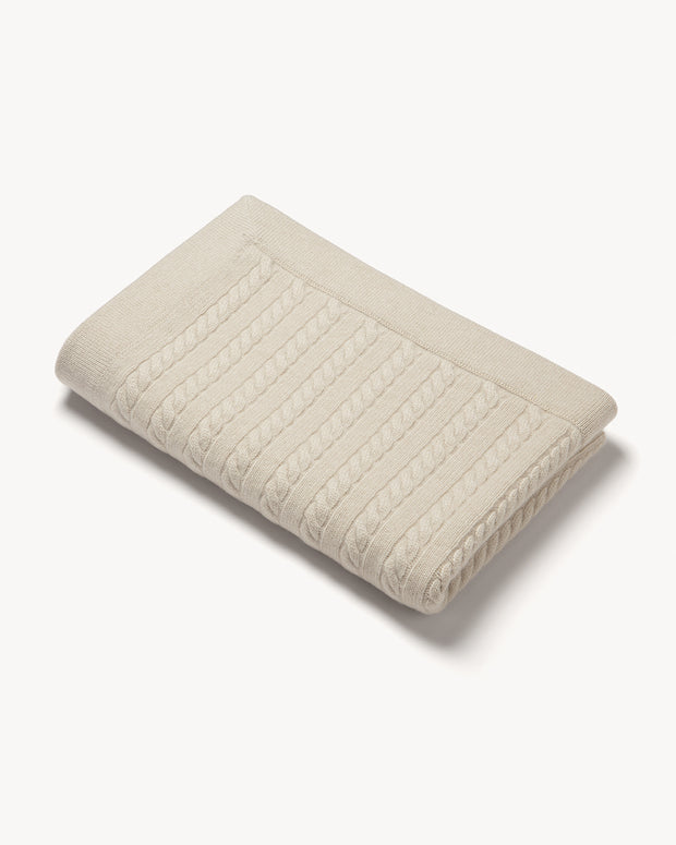 CABLE KNIT CASHMERE BABY BLANKET NATURAL BEIGE