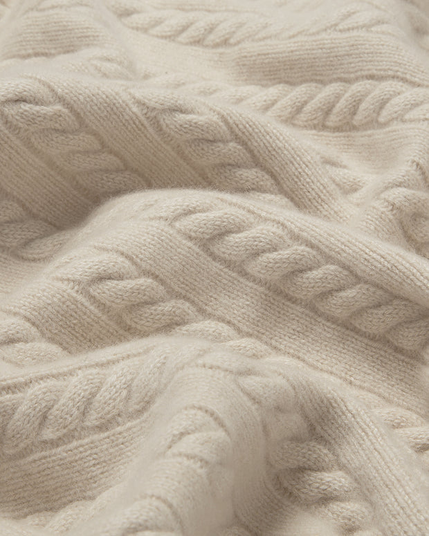 CABLE KNIT CASHMERE BABY BLANKET NATURAL BEIGE